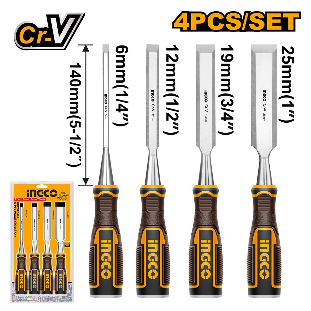 INGCO SET DE 4 CISEAUX A BOIS 6MM, 12MM, 19MM, 25MM [HKTWC0401]