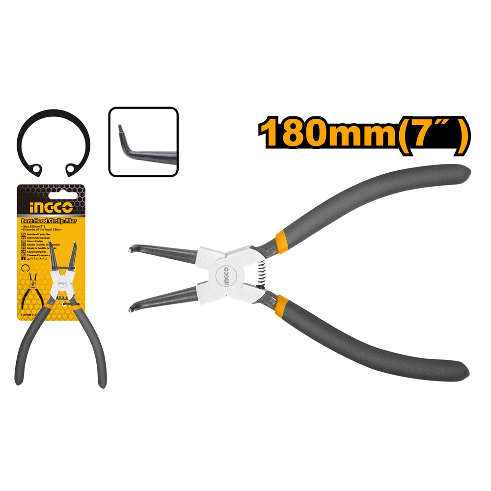 INGCO PINCE CIRCLIPS INTERIEUR A TÊTE COURBEE 180MM  [HCCP011752]