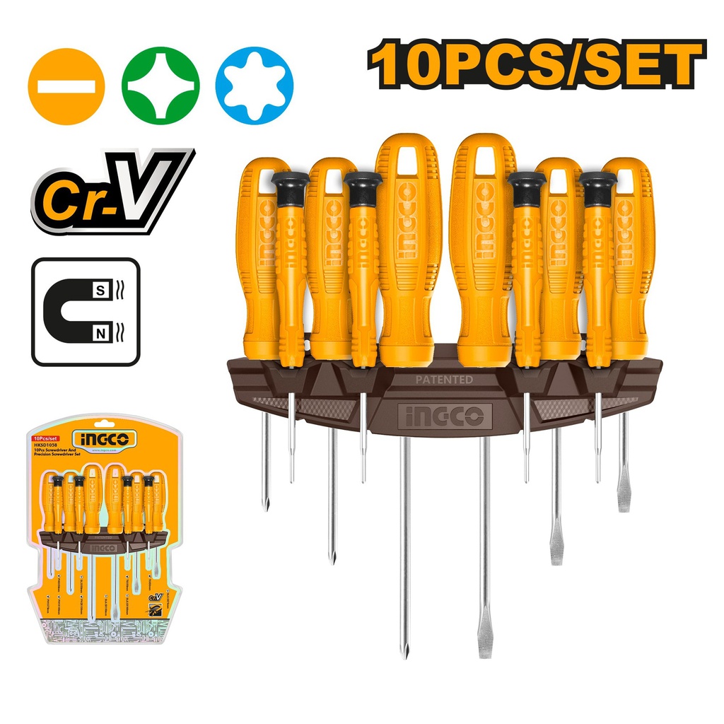 INGCO JEU DE 10 TOURNEVIS ET TOURNEVIS DE PRECISION [HKSD1058]