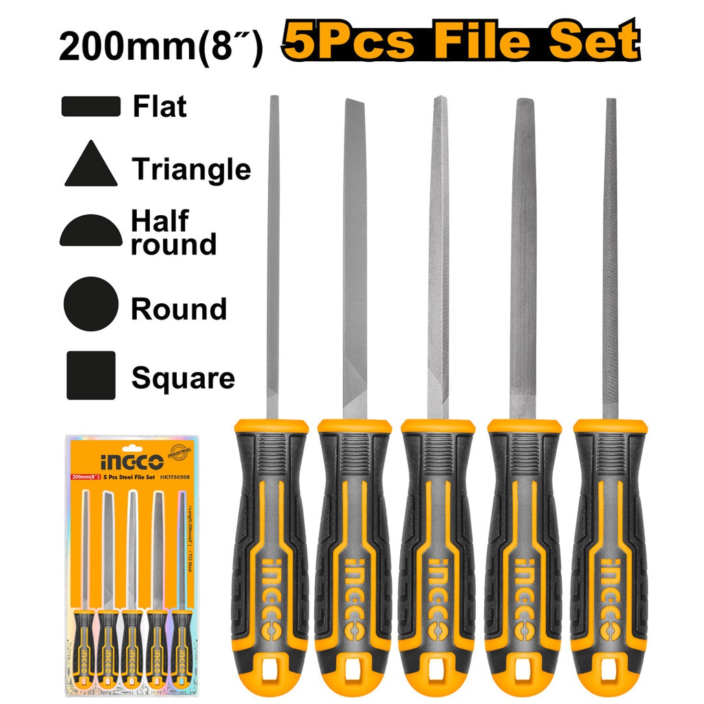 INGCO SET DE 5 LIMES EN ACIER 200MM [HKTFS0508]