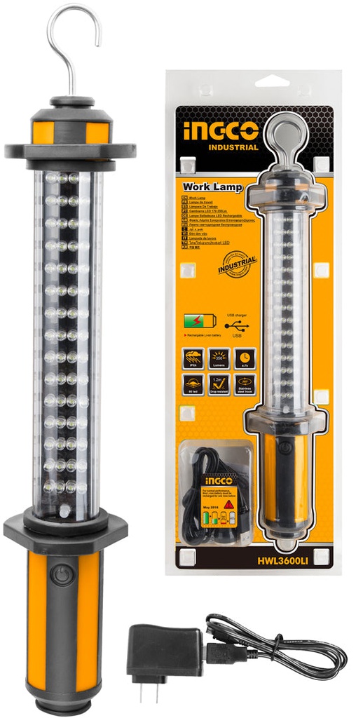 INGCO LAMPE DE TRAVAIL BATTERIE RECHAGEABLE(3.7V/3600MAH [HWL3600LI]