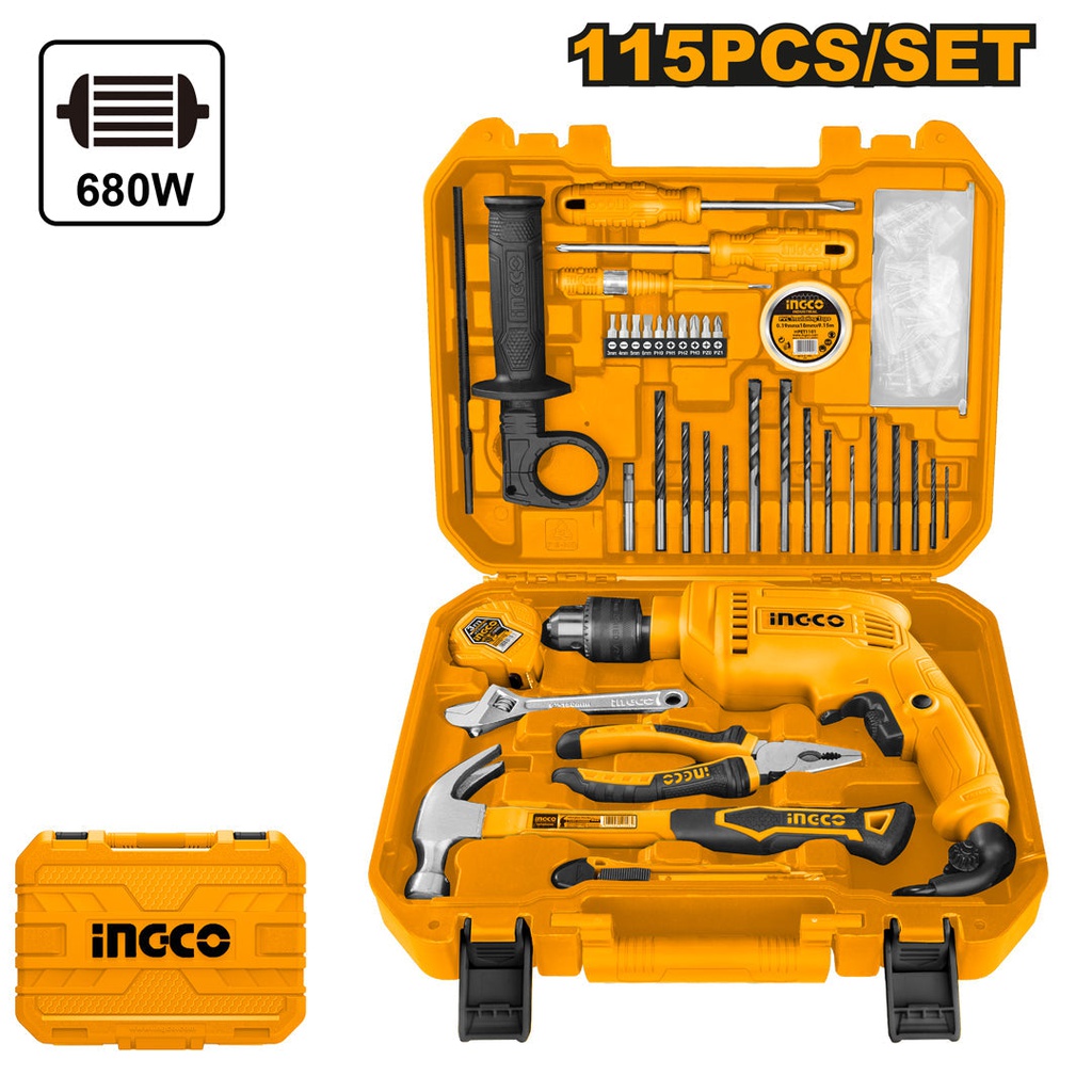 INGCO drill kit 13MM 680W 115 pcs