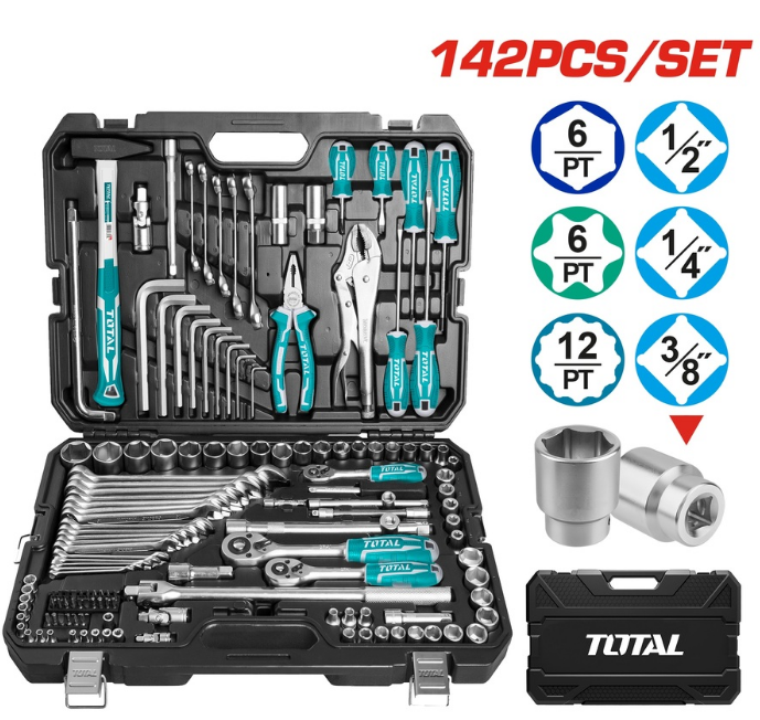 TOTAL طقم أدوات مركب 142 قطعة