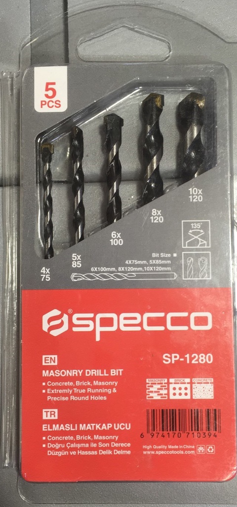 SPECCO 5-piece masonry drill bit set