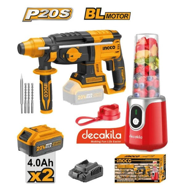 INGCO MARTEAU DE PERFORATEUR 20V + 2 BATTERIE 4 AH + DEC [COSLI23014]