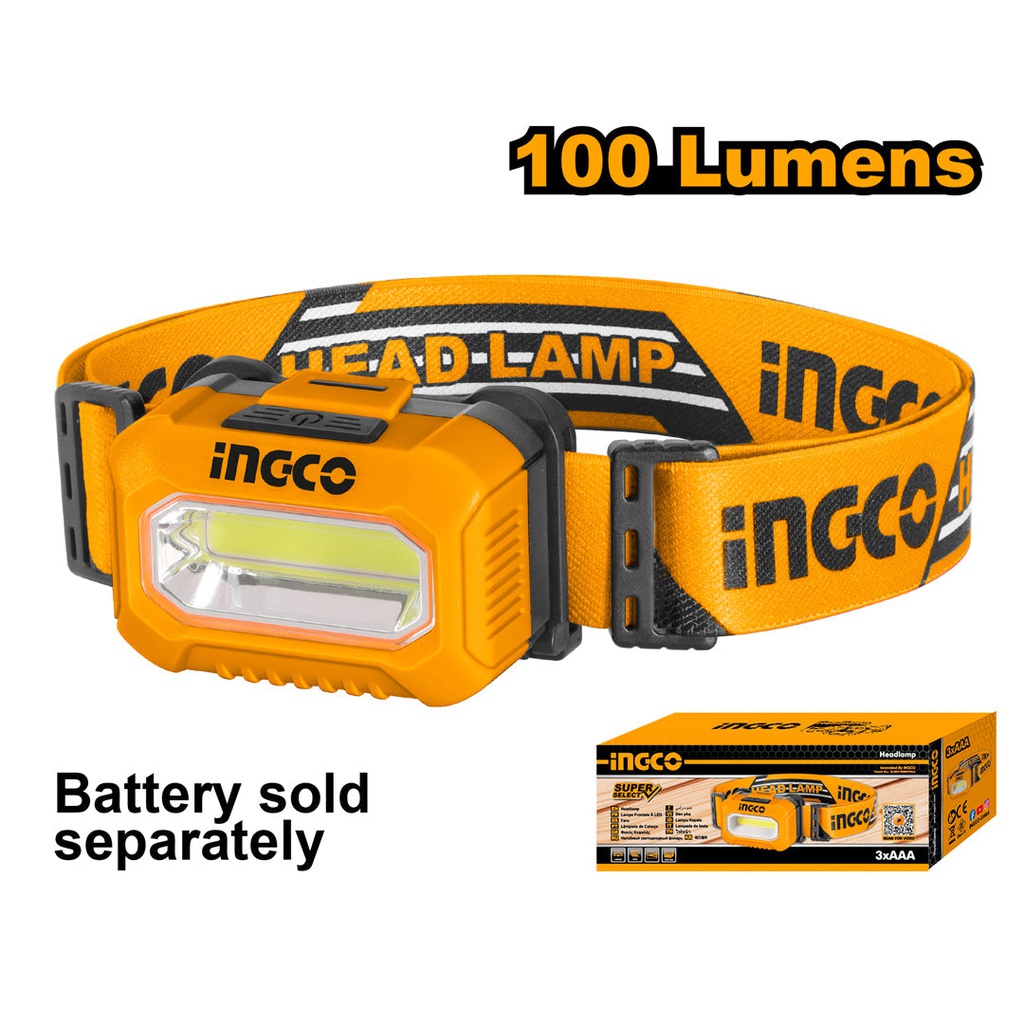 INGCO LAMPE FRONTALE À PILES 100 LUMENS  
