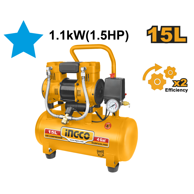 INGCO COMPRESSEUR SILENCIEUX 15L 1100W(1.5HP) NR [ACS111152]