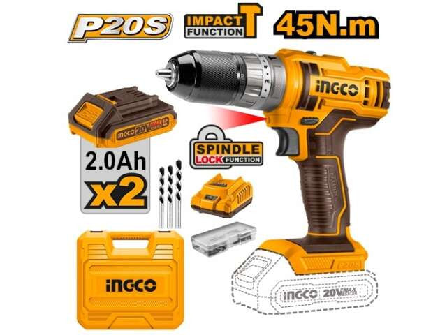 INGCO MALETTE PERCEUSE VISSEUSE 20V 2BAT MANDRIN METAL  