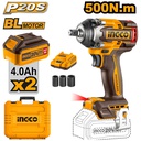 INGCO BOULONNEUSE A CHOC 500NM SANS CHARBON 20V+2BAT [CIWLI2050]