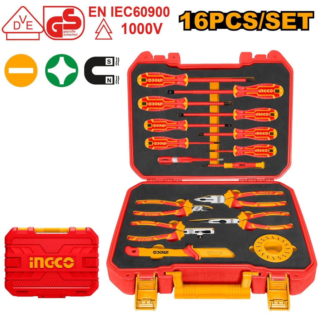 INGCO MALETTE 16PCS OUTILLAGE À MAIN ISOLÉ [HKITH1601]