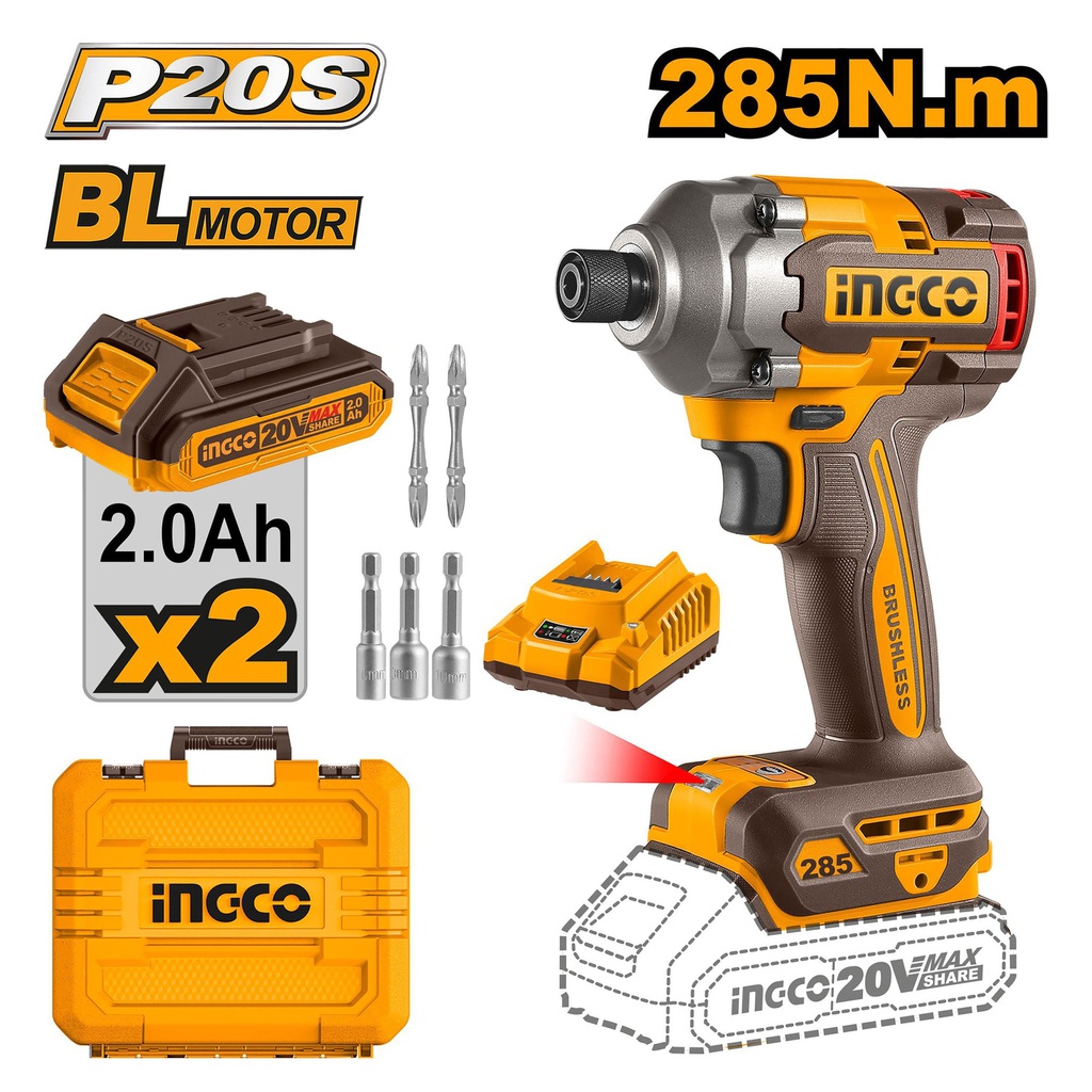 INGCO VISSEUSE A CHOC 20V 285N.M BRUSHLESS  [CIRLI2028]
