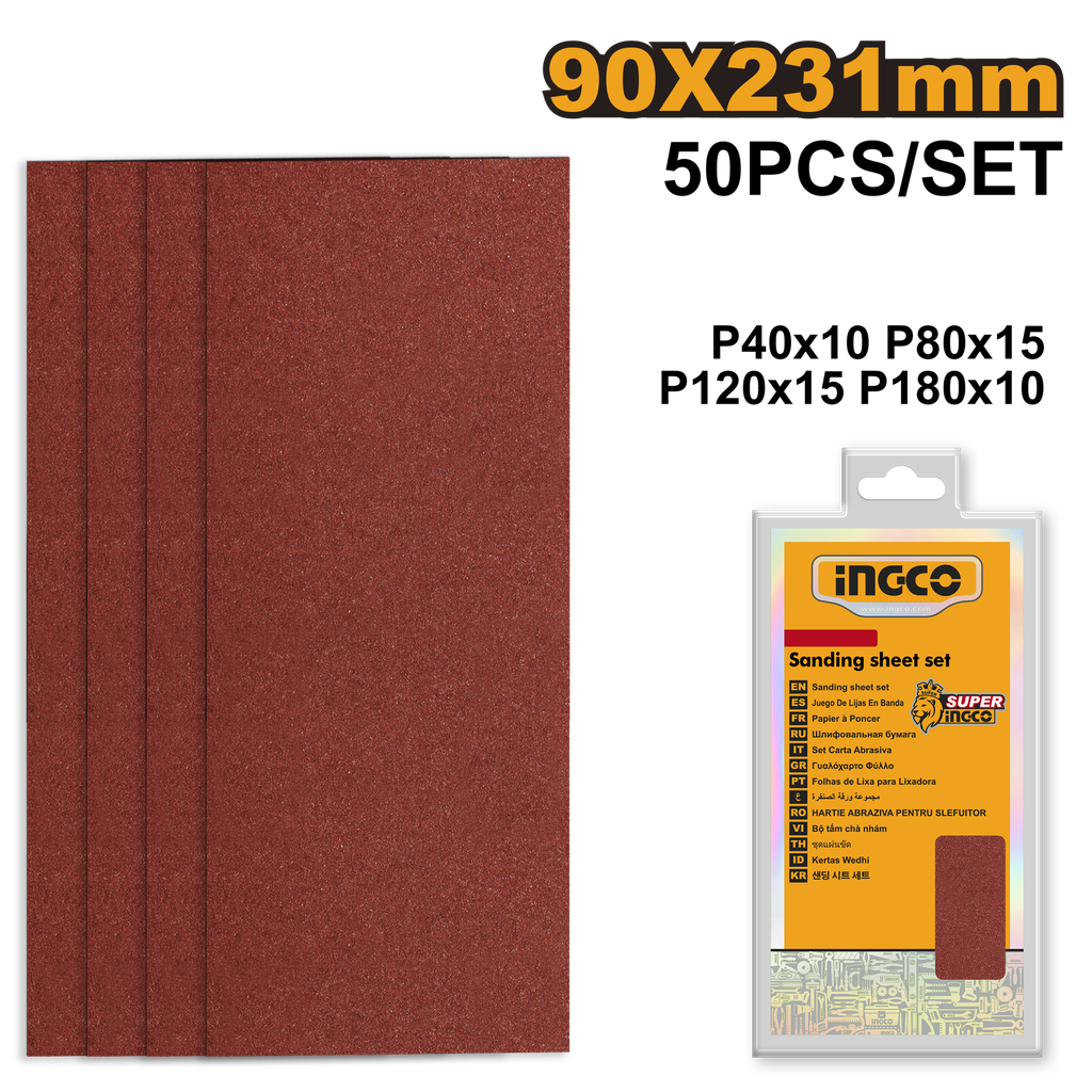 INGCO JEU FEUILLES ABRASIVES PONCAGE 50PCS 90*231MM NR [AKFS2401012]