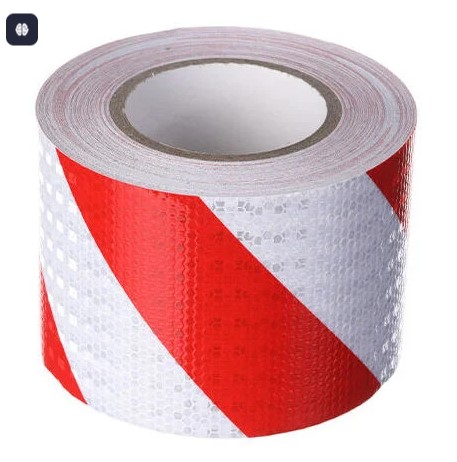 BANDE AUTOCOLLANTE REFLICHISSANTE 50MM 25M ROUGE/BLANC