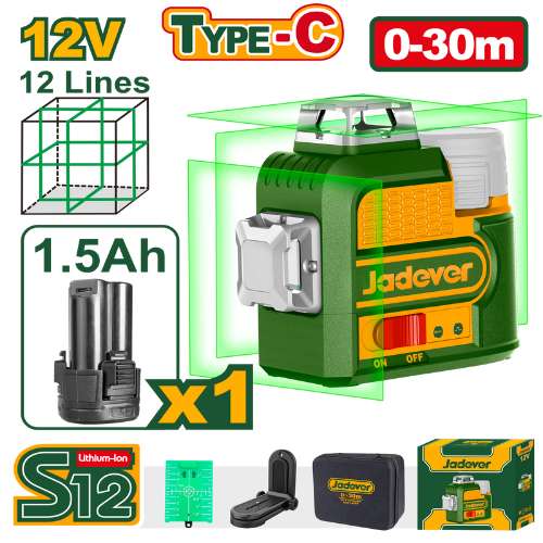JADEVER NIVEAU LASER 3D 12 LIGNES VERT A BATTERIE 12V  [JDLE8M12]
