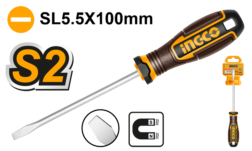 INGCO TOURNEVIS A FENTE S2 D:5MM L:100MM  [HSDSL5100]