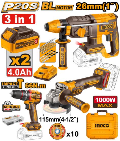 INGCO PACK COMBO 20V BRUSHLESS 3 MACHINES [COSLI240202] (copie)