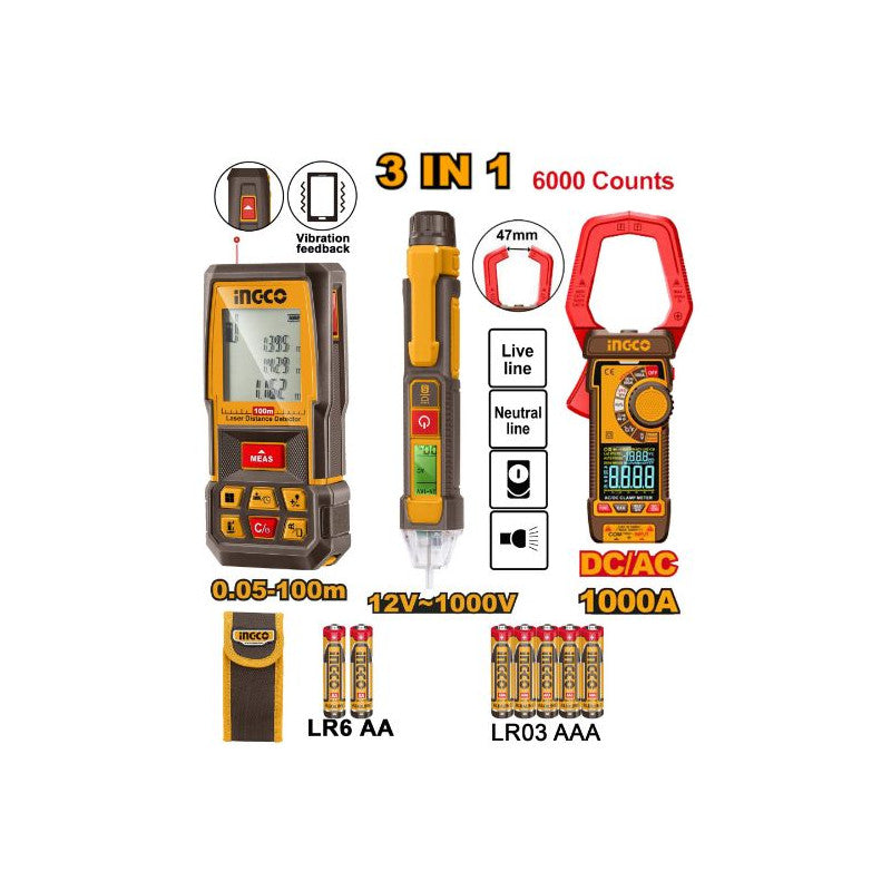 INGCO PACK TELEMETRE LASER + MULTIMETRE + DETECTEUR TENSION  [HLDD241202]