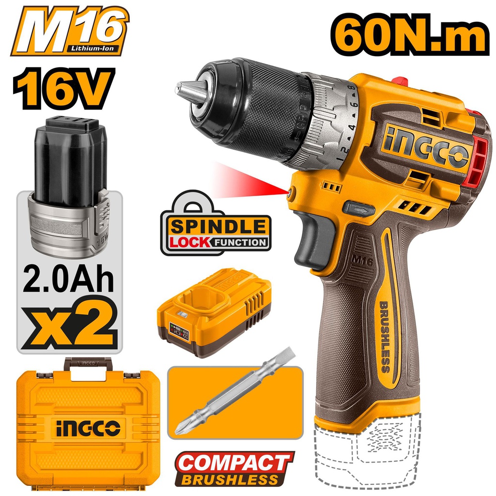 INGCO VISSEUSE A BATTERIE 16V AVEC 2 BATTERIES 2Ah [CDLI16682]