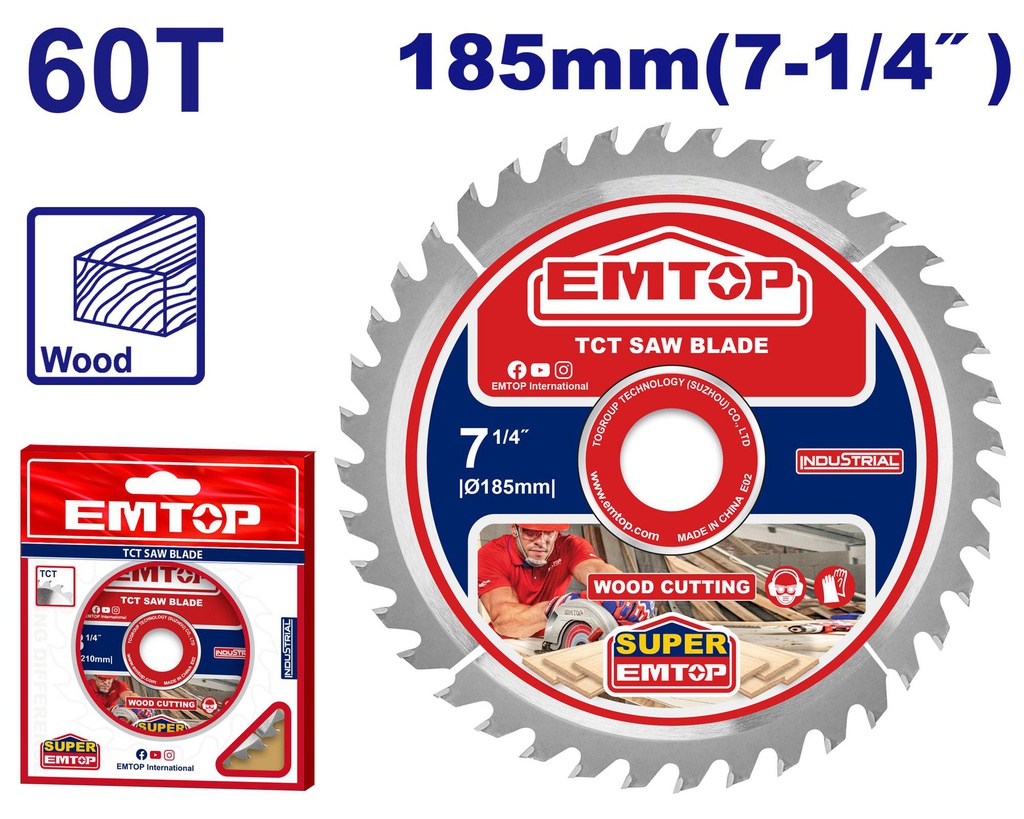 EMTOP LAME DE SCIE EN CARBURE DE TUNGSTÈNE 60T - 185MM [ETCT118513]