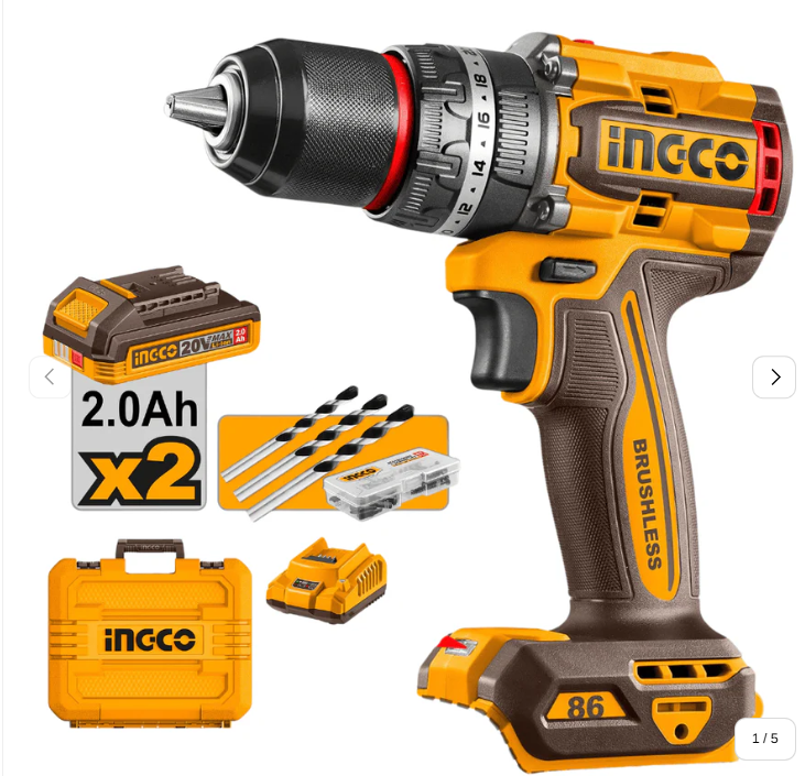 INGCO PERCEUSE VISSEUSE 20V 86NM BRUSHLESS +2BAT 2AH[CIDLI208687]