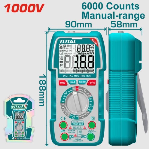 TOTAL MULTIMETRE NUMERIQUE 600V/1000V AC/DC 