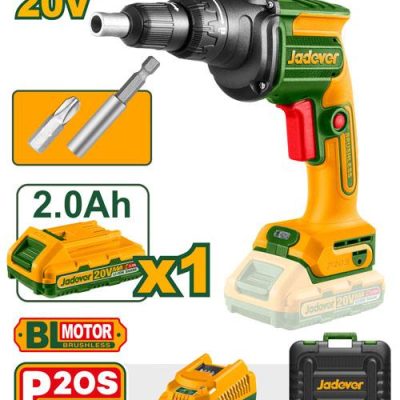 JADEVER VISSEUSE A PLACO BRUSHLESS 20V 1 BATTERIE 2A  