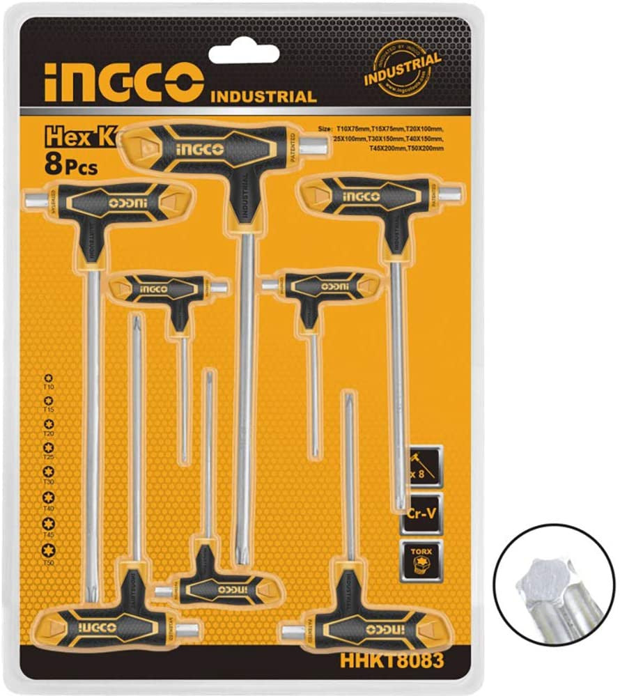INGCO T-HANDLE TORX WRENCH SET 8 PCS  [HHKT8083]