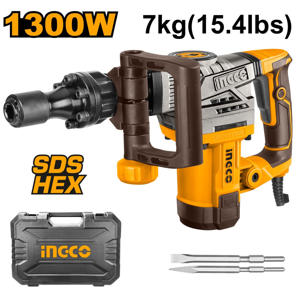 INGCO MARTEAU BURINEUR 6KG 1300W + 2 BURINS  [PDB130018]