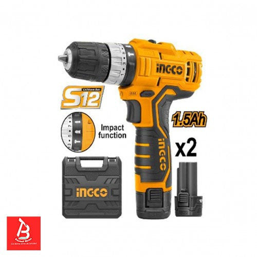 INGCO 12V Li-ion drill driver case 1.5A 2 batteries