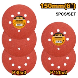 INGCO JEU FEUILLES ABRASIVES PONCEUSE ORBITALE 5PCS 150M  [AKRS150051]
