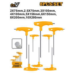 INGCO JEU DE 8 CLÉS HEXAGONALES À POIGNÉE EN T NF [HHKT80818]