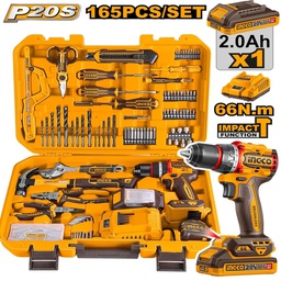 INGCO COFFRET PERCEUSE 20V+165 PIECES  [HKTHP11651]