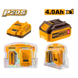 INGCO PACK 1 BATTERIE 20V 4AH + 1 CHARGEUR RAPIDE SI [FBCPK1214]