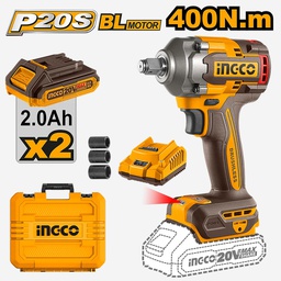 INGCO BOULONNEUSE A CHOC 400NM SANS CHARBON 20V+2BAT 2.0  [CIWLI2040]
