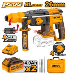 INGCO MARTEAU PERFORATEUR 26MM 20V + 2BATTERIES 4AH DOUB  [CRHLI202289]