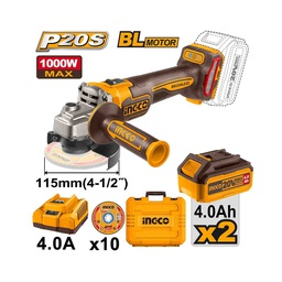 INGCO MALETTE MEULEUSE 115MM 20V+2BATT 4AH+10DISQUES NR [CAGLI271532]