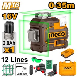 INGCO NIVEAU LASER AUTO NIVELLEMENT 3D LIGNE VERT 16V  [HLL301201]