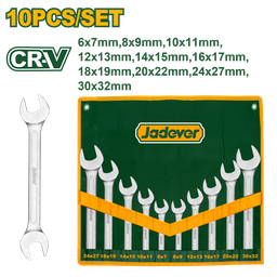 [JDDS2M10] JADEVER set of 10 double open-end spanners 6-32MM