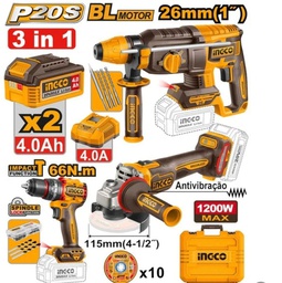 [TOSLI241198] TOTAL PACK PERFORATEUR+MEULEUSE+PERCEUSE 66NM BRUSHLESS 