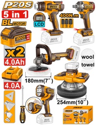 [COSLI250592] INGCO PACK COMBO POLISHING 180MM/254MM + HEAT GUN + IMPACT WRENCH 20V