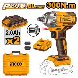 INGCO BOULONNEUSE A CHOC 300NM SANS CHARBON 20V+2 BAT [CIWLI2038]