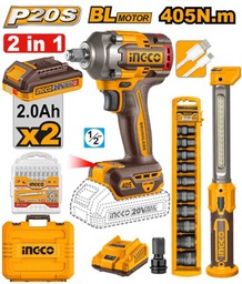[COSLI23056] INGCO PACK COMBO IMPACT WRENCH 405NM + SOCKETS + WORK LAMP