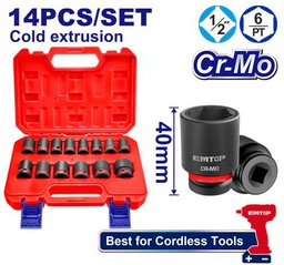 EMTOP COFFRET DE 14 DOUILLES À CHOC  1/2" [EMSSD12141]
