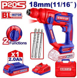 EMTOP MARTEAU PERFORATEUR 18MM SANS FIL 20V + BATTERIE 2.0AH [ELRH201881]