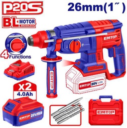 EMTOP MARTEAU PERFORATEUR 26MM SANS FIL 20V + 2 BATTERIES 4.0AH [ELRH202287]