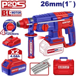 EMTOP MARTEAU PERFORATEUR 26MM SANS FIL 20V + 2 BATTERIES 4.0AH [ELRH202682]
