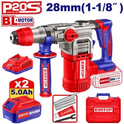 EMTOP MARTEAU PERFORATEUR 28MM SANS FIL 20V + 2 BATTERIES 5.0AH [ELRH202885]