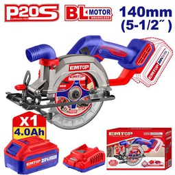 EMTOP SCIE CIRCULAIRE 140MM SANS FIL 20V + BATTERIE 4.0AH [ELCS14021]