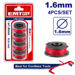 EMTOP JEU DE 4 BOBINES DE FIL COUPE BORDURE Ø1,6MM - LONG 5M  [ELSL1602]
