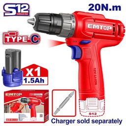 EMTOP VISSEUSE 12V 20NM + BATTERIE 1,5AH [ECDL12456]